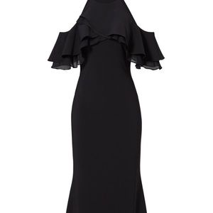 Badgley mischka black crossover ruffle gown